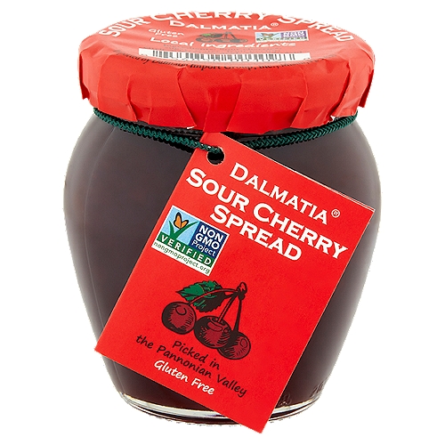 Dalmatia Sour Cherry Spread, 8.5 oz
The Pannonian Valley known for its rich soil, is an ideal farming region.
This is where our delicious sour cherries are picked in the summer months.
The cherries are cooked using gentle methods, designed to preserve the fruits integrity and create this wonderfully tart yet sweet spread overflowing with flavor.
We use only first class fruit.

Spread this Magic
Enjoy with:
• Creamy cheeses like chèvre or Brie
• Panna cotta and a sprinkle of nutmeg
• Warm buttermilk waffles and a pot of English Breakfast Tea
• Double chocolate cake and a demitasse of espresso