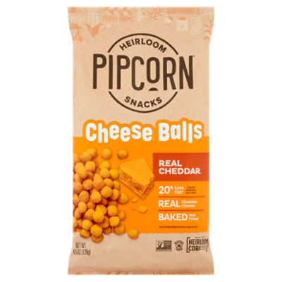 Pipcorn Real Cheddar Heirloom Snacks Cheese Balls, 4.5 oz