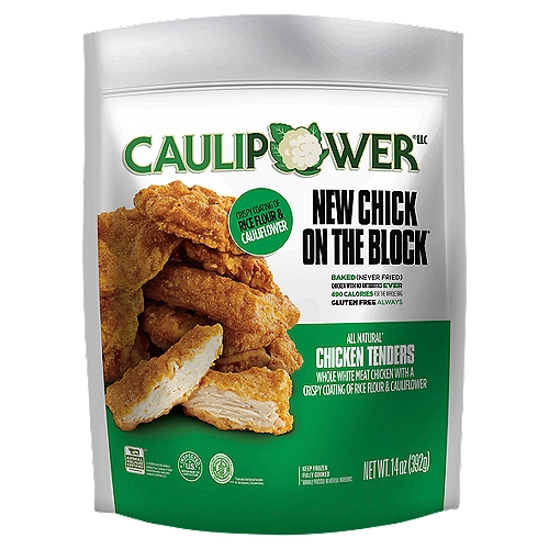 CAULIPOWER New Chick on the Block Chicken Tenders, 14 oz
Whole White Meat Chicken with a Crispy Coating of Rice Flour and Cauliflower

All Natural*
*Minimally Processed. No Artificial Ingredients.