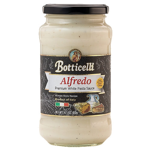 Botticelli Alfredo Premium White Pasta Sauce, 14.5 oz
Imported from Italy, our premium white sauce pays homage to the sauce's genesis at the Restaurant Alfredo in Rome-a taste that transports you to the heart of Italy.