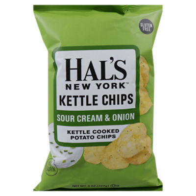 HAL'S NEW YORK KETTLE COOKED POTATO CHIPS SOUR CREAM & ONION 8 OZ