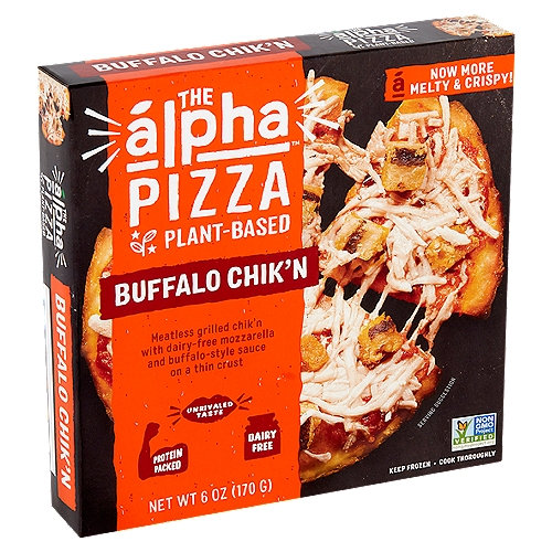 Alpha Plant-Based Buffalo Chik'n Pizza, 6 oz
Meatless Grilled Chik'n with Dairy-Free Mozzarella and Buffalo-Style Sauce on a Thin Crust

A New Frontier in Plant-Based
Eat Like an Álpha
Alpha is on a mission to bring you unrivaled taste fueled by the power of plants. The Alpha Pizza™ is a delicious meatless meal perfect for an easy on-the-go lunch, dinner or anytime snack - without any sacrifice on taste or texture for the perfect creaveable bite. After bite. After bite.