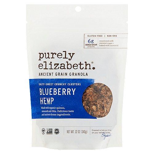 Purely Elizabeth Recipe No. 04 Blueberry Hemp Ancient Grain Granola, 12 oz
Full of the Good Stuff
We select each ingredient for its taste, texture and nutrition to create products you will obsess over! Our Ancient Grain Granola blend is made with organic oats, chia and sustainably sourced coconut sugar.