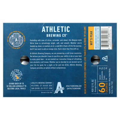 Athletic Brewing Co Wit's Peak Belgian-Style White Non-Alcoholic Brew, 6 count, 12 fl oz
