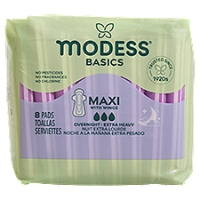 Modess Basics Maxi with Wings Overnight - Extra Heavy Pads, 8 count