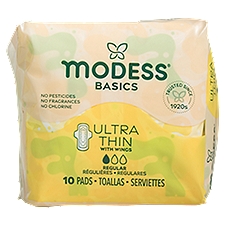 Modess Basics Ultra Thin with Wings Regular Pads, 10 count