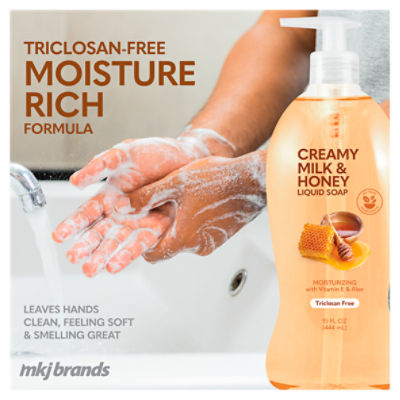 MKJ Brands Creamy Milk & Honey Moisturizing Liquid Soap, 15 fl oz