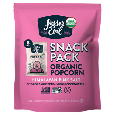 Lesser Evil Himalayan Pink Salt Organic Popcorn Snack Pack, 0.46 oz, 8 count, 3.68 Ounce
