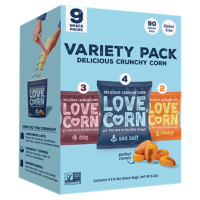 Love, Corn Delicious Crunchy Corn Variety Pack, 0.7 oz, 9 count