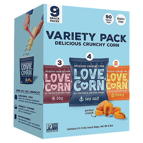 Love, Corn Delicious Crunchy Corn Variety Pack, 0.7 oz, 9 count
