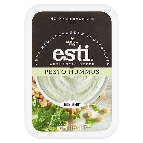 Esti Authentic Greek Pesto Hummus, 10 oz
Non-GMO*
*This product was made without genetically engineered ingredients. However, trace amounts of genetically engineered material may be present.