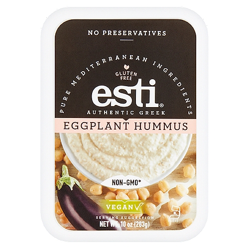 Esti Authentic Greek Eggplant Hummus, 10 oz
Non-GMO*
*This product was made without genetically engineered ingredients. However, trace amounts of genetically engineered material may be present.