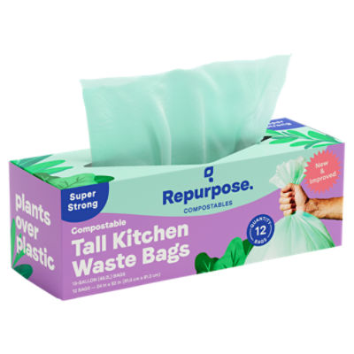 Repurpose Compostables 13-gallon Super Strong Tall Kitchen Waste Bags, 12 count