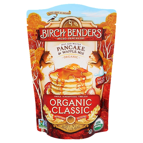 Birch Benders Micro-Pancakery Organic Classic Recipe Pancake & Waffle Mix, 16 oz
Our Classic pancakes will redefine your idea of perfection. We conducted double-blind taste tests on every organic flour in America, and handpicked the remaining ingredients to ensure only the highest quality. The result? The fluffiest, tastiest pancakes imaginable.