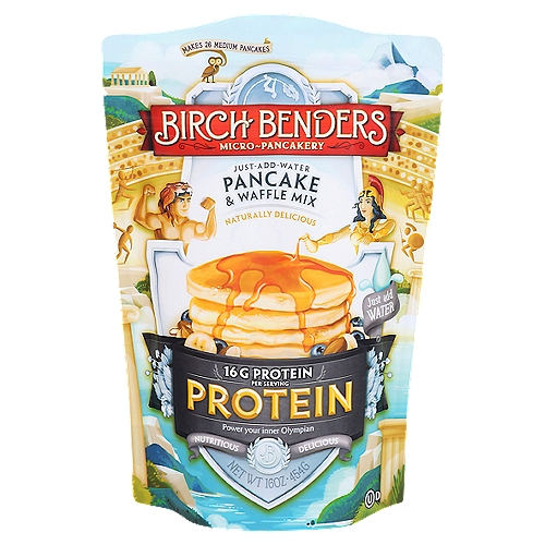 Birch Benders Protein Pancake & Waffle Mix, 16 oz
Just add water, mix and make for Protein Pancakes & Waffles in minutes. You gotta eat to compete. Feed your inner Olympian with these powerful pancakes, packed with protein, calcium, fiber, and iron to help fuel your daily victories. We put the pro in protein so you can go all the whey. Pancakes for winners!