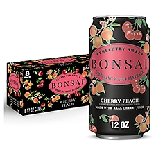 Bonsai Cherry Peach Sweetened Sparkling Water, 12 fl oz cans, 8 pack