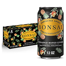 Bonsai Mango Pineapple Ginger Sweetened Sparkling Water, 12 fl oz cans, 8 pack