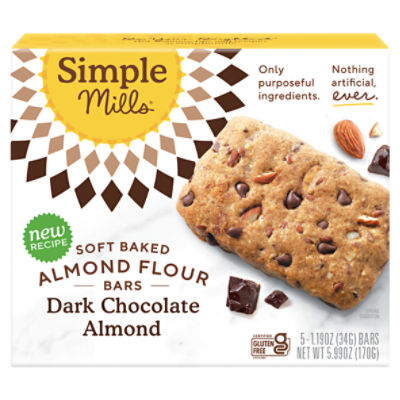 Simple Mills Dark Chocolate Soft Baked Almond Flour Bars, 1.19 oz, 5 count