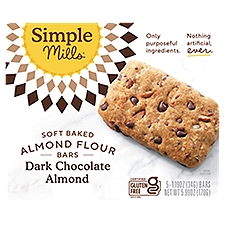 Simple Mills Dark Chocolate Soft Baked Almond Flour Bars, 1.19 oz, 5 count
