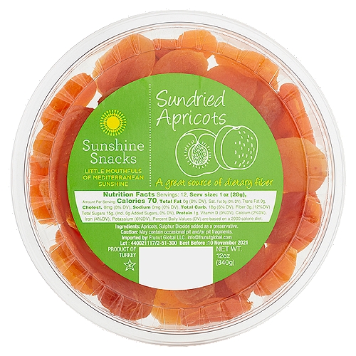 Sunshine Snacks Sundried Apricots, 12 oz