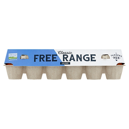 The Farmer's Hen Classic Free Range Eggs, Large, 12 count, 24 oz
Always Free from Cages, Antibiotics and Hormones**
**No hormones are used in the production of shell eggs.

Free Range, Outdoor Access™

We Love Our Hens
They're Free to Roam in Fresh, Outdoor Air.