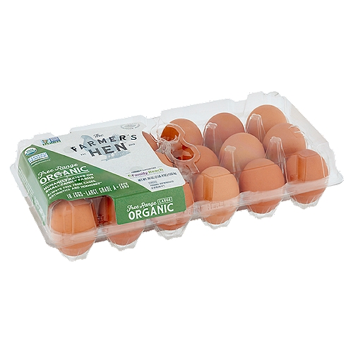 The Farmer's Hen Organic Free Range Eggs, Large, 18 count, 36 oz
Always Free from Cages, Antibiotics and Hormones**
**No hormones are used in the production of shell eggs.