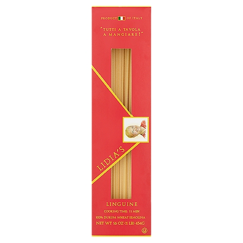Lidia's Linguine Pasta, 16 oz
Lidia's pasta is manufactured in Italy using only the finest durum wheat milled in an award winning facility, dried slowly to obtain the best quality and flavor. Try it paired with Lidia's pasta sauces