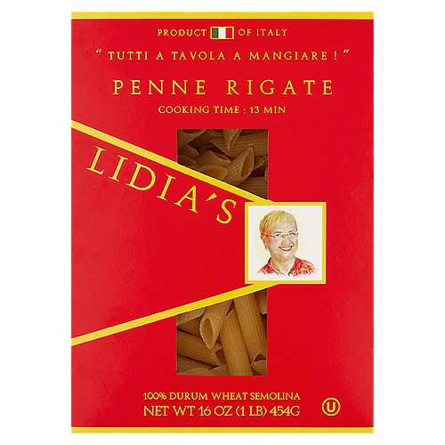 Lidia's Penne Rigate Pasta, 16 oz
Lidia's pasta is manufactured in Italy using only the finest durum wheat milled in an award winning facility, dried slowly to obtain the best quality and flavor. Try it paired with Lidia's pasta sauces
