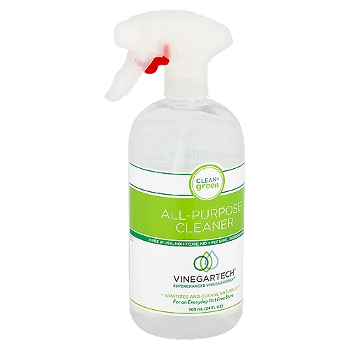 Clean+Green VinegarTech All-Purpose Cleaner, 24 fl oz
Supercharged Vinegar Power™

Vinegartech™ supercharges vinegar for quick, extreme cleaning power
• Perfect for safety cleaning all hard surfaces such as countertops, windows, walls, baseboards, appliances, sinks + more
• Sanitizes and cleans
• Non-toxic, plant based + biodegradable