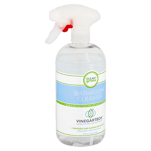 Clean+Green Bathroom Cleaner, 24 fl oz
Supercharged Vinegar Power™

Vinegartech™ supercharges vinegar for quick, extreme cleaning power
• Perfect for a soap scum, grime, mold, mildew and stain free shine
• Sanitizes and cleans
• Non-toxic, plant based + biodegradable