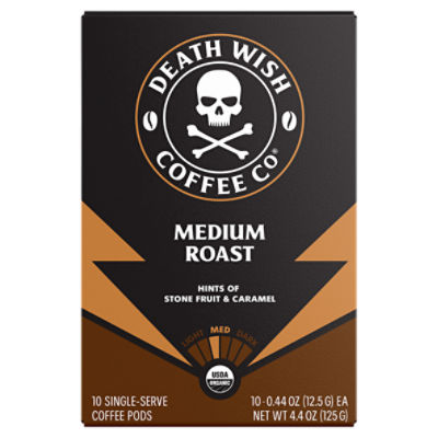 Death Wish Coffee Co Medium Roast Single-Serve Coffee Pods, 0.44 oz, 10 count