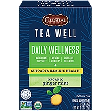 Celestial Seasonings Tea Well Daily Wellness Organic Ginger Mint, Herbal Supplement, 0.6 Ounce