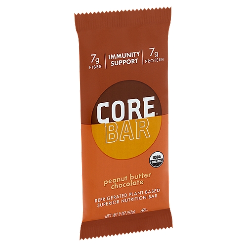 Core Bar Peanut Butter Chocolate Bar, 2 oz
Refrigerated Plant-Based Superior Nutrition Bar

Probiotics, Prebiotics, Vitamin D&C, Zinc, 0g Added Sugar*
*Not a Low Calorie Food