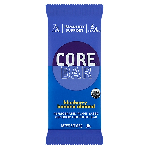 Core Bar Blueberry Banana Almond Bar, 2 oz
Refrigerated Plant-Based Superior Nutrition Bar

Probiotics, Prebiotics, Vitamin D&C, Zinc, 0g Added Sugar*
*Not a Low Calorie Food