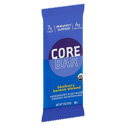 Core Bar Blueberry Banana Almond Bar, 2 oz
Refrigerated Plant-Based Superior Nutrition Bar

Probiotics, Prebiotics, Vitamin D&C, Zinc, 0g Added Sugar*
*Not a Low Calorie Food