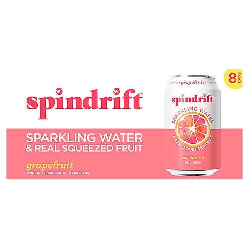 Spindrift Grapefruit Unsweetened Sparkling Water & Real Squeezed Fruit, 12 fl oz, 8 count