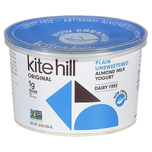 Original-Style, Plain unsw 6/16oz
Almond Milk Yogurt

Kite Hill® was founded by an artisan chef, and you can tell with every satisfying spoonful. Our creamy Original yogurt is crafted with almond milk and live active cultures. The larger multi-serve container size is perfect for sharing and including in your favorite sweet and savory recipes. Eating plant-based foods feels great and the taste is irresistible.

Live Active Cultures: S. Thermophilus, L. Bulgaricus, L. Acidophilus, Bifidobacteria.