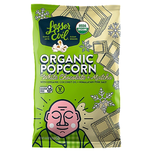 LesserEvil White Chocolate + Matcha Organic Popcorn, 4.6 oz