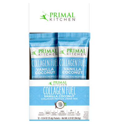 Primal Kitchen Collagen Fuel Vanilla Coconut Collagen Peptide Drink Mix, 0.54 oz, 12 count