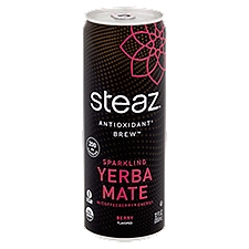 Steaz Antioxidant Brew Berry Flavored Sparkling Yerba Mate w/ Coffeeberry, Energy Drink, 12 Ounce