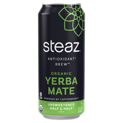 Steaz Antioxidant Brew Unsweetened Half & Half Flavored Organic Yerba Mate,16 fl oz