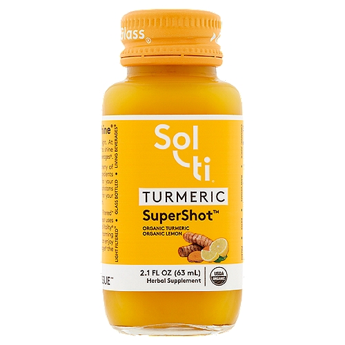 Sol-ti SuperShot Organic Turmeric & Lemon Herbal Supplement, 2.1 fl oz
Let Yourself Shine®
We each have an inner light. At Sol-ti, we encourage you to shine your brightest with Living Beverages®.
Each SuperShot™ is an alchemy of potent and vitalizing ingredients with very real benefits for your well-being; beaming in biophotons and Charged with Light® for your energy, positivity and health.
Sol-ti's patented UV Light Filtered™ Liquid Manufacturing Process uses light rays to preserve our Liquid Vitality® -eliminating spoilers without harming the nutritional value-so you can enjoy Glass Bottled, Living Beverages® the way nature intended.

Healthy Joints & Tissue**
**These statements have not been evaluated by the Food and Drug Administration. This product is not intended to diagnose, treat, cure or prevent any disease.