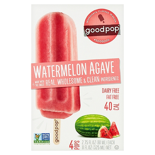 4 pops. If you've tried our watermelon agave goodpop, you know it's unlike any other frozen pop out there.