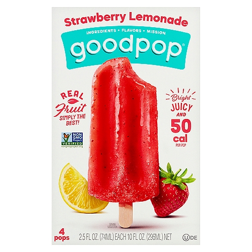 GoodPop Strawberry Lemonade Pops, 2.5 fl oz, 4 count
The Good in GoodPop
A Classic Combination of bright lemon juice Blended with ripe strawberries