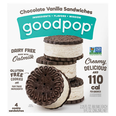 GoodPop Chocolate Vanilla Sandwiches Dairy-Free Frozen Desserts, 2.25 fl oz, 4 count