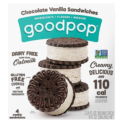 GoodPop Chocolate Vanilla Sandwiches Dairy-Free Frozen Desserts, 2.25 fl oz, 4 count