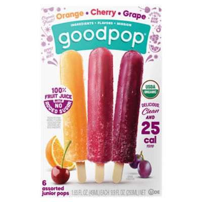 GoodPop Orange Cherry Grape Assorted Junior Pops, 1.65 fl oz, 6 count
