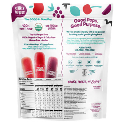GoodPop Organic Assorted Freezer Pops, 1.5 Ounce - 20 per pack -- 6 packs  per case