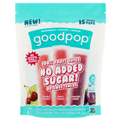 GoodPop No Added Sugar Freezer Pops, 1.5 fl oz, 15 count