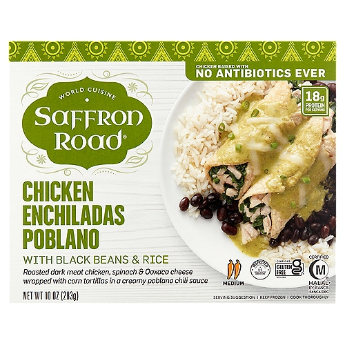 Saffron Road Chicken Enchiladas Poblano with Black Beans & Rice, 10 oz
